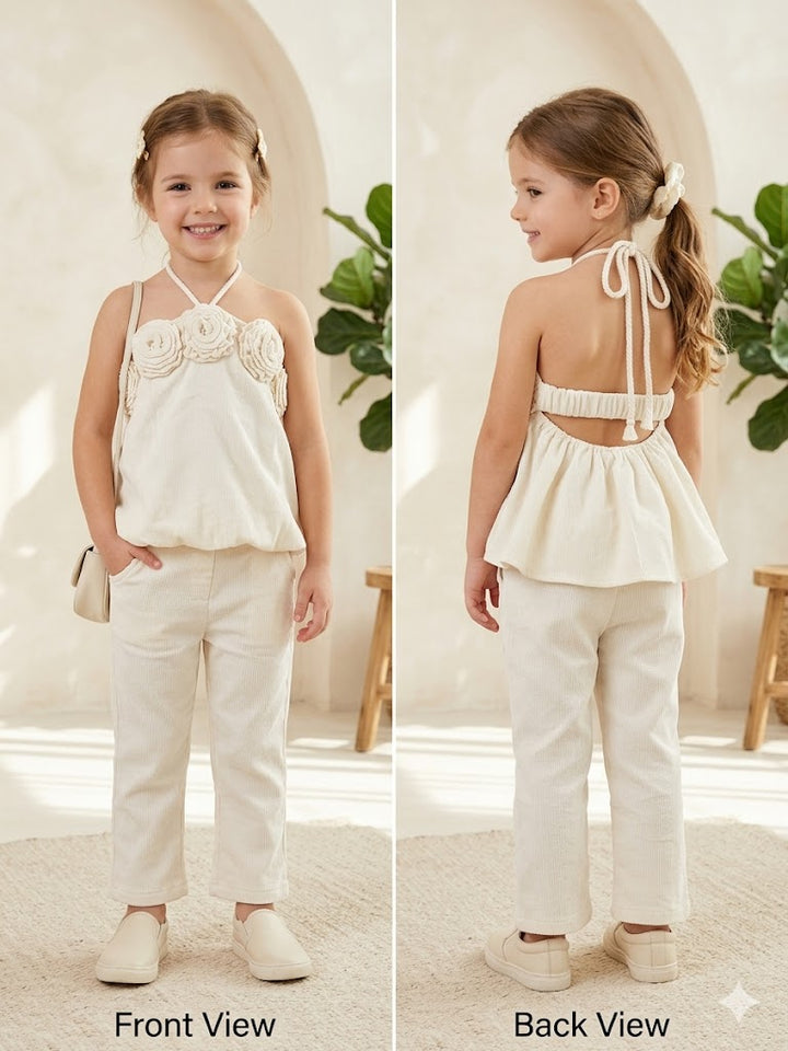 Girl's Party Wear Halter Near Cream Co-Ord Set [GCS-7740] (2-9 Years)