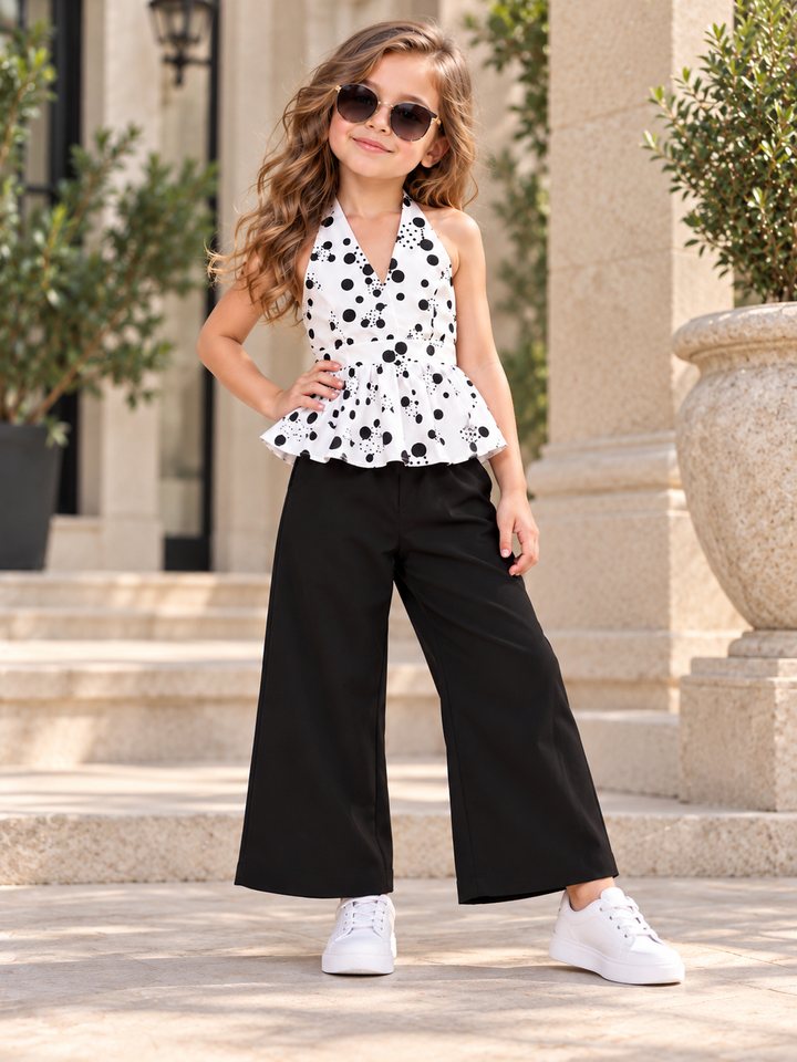 Girls White Polka Dot Halter Neck Co-Ord Set [GCS-2B-0058] (4-12 Years)