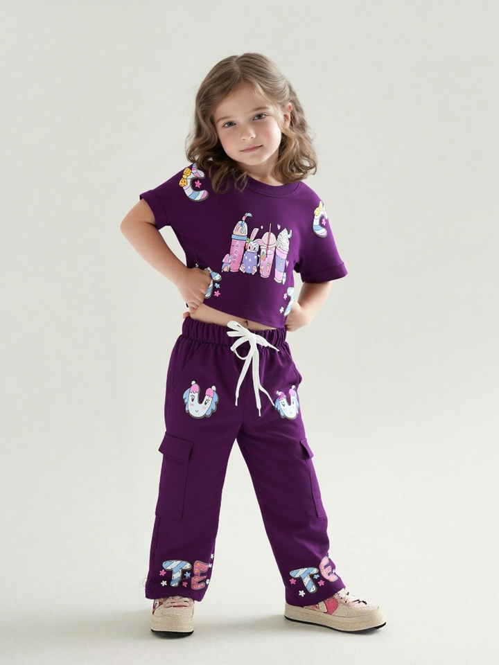 Girl's Cargo Pocket Causal Co-Ord  Set [GCS-7723] (3-11 Years)