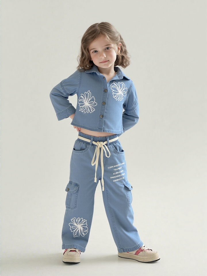 Girl's Soft Denim Co-Ord Set [GCS-7553] (4-12 Years)