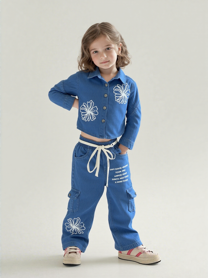 Girl's Soft Denim Co-Ord Set [GCS-7554] (4-12 Years)