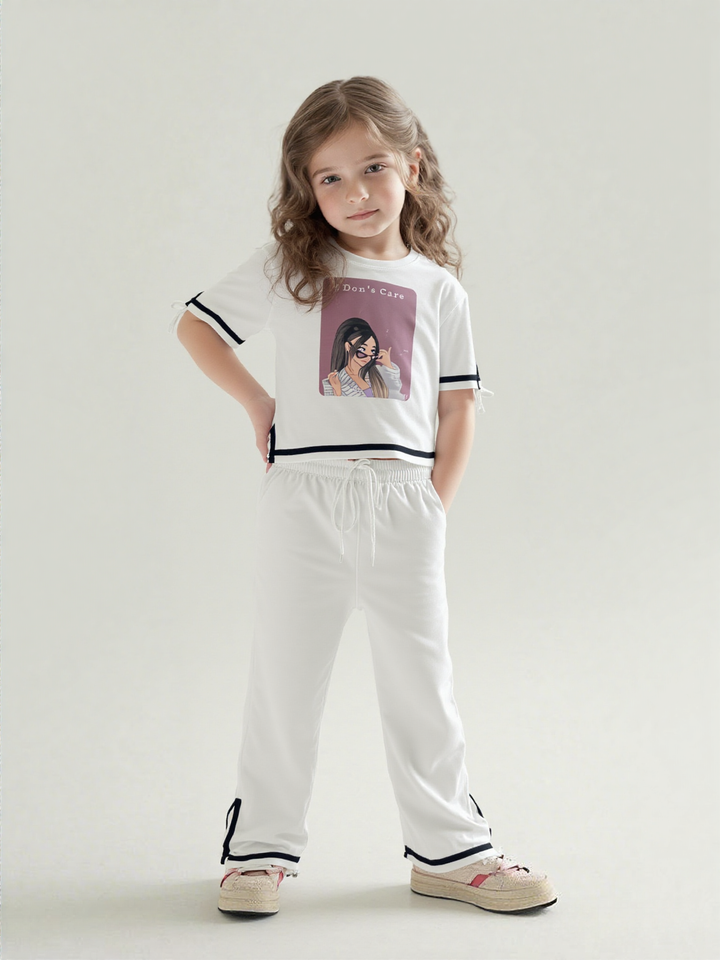 Girl's Causal White Co-Ord  Set [GCS-7539](3-12 Years)