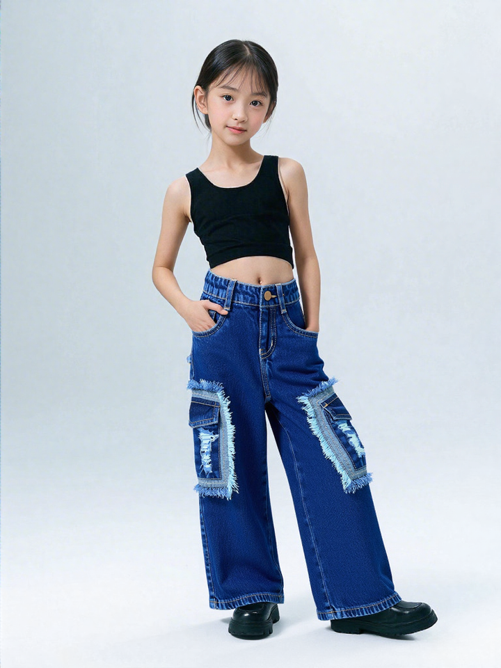 Girls Wide Leg Cargo Jeans [GJ-975] (9 Months-14Years)