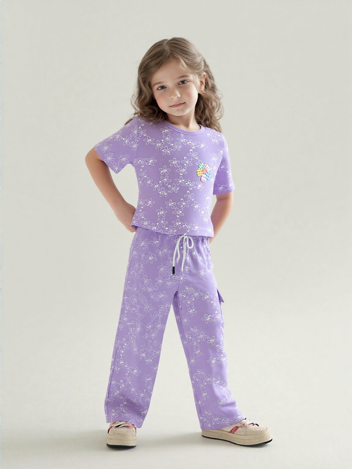 Girl's Lavender Casual Co-Ord  Set [GCS-7502](1-11 Years)