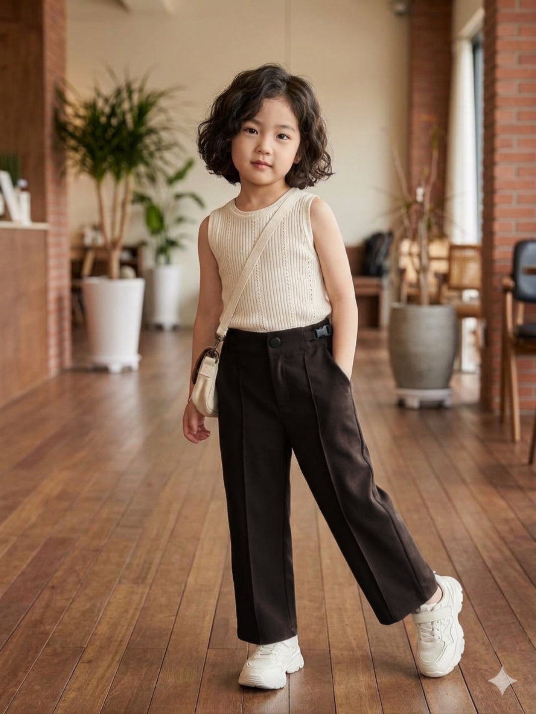 Girls Dark Brown Korean Pant [ONLY PANT] [GJ-4521] (4-12Years)