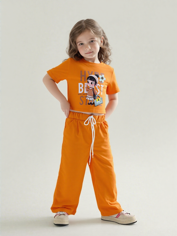 Girl's Orange Co-Ord Set  [GCS-7313] (4-12 Years)