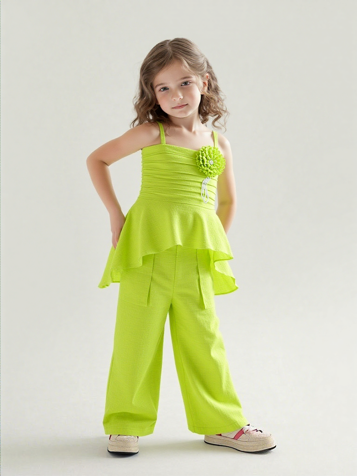 Girl's Party Wear Neon Green Co-Ord  Set [GCS-7294](3-10 Years)