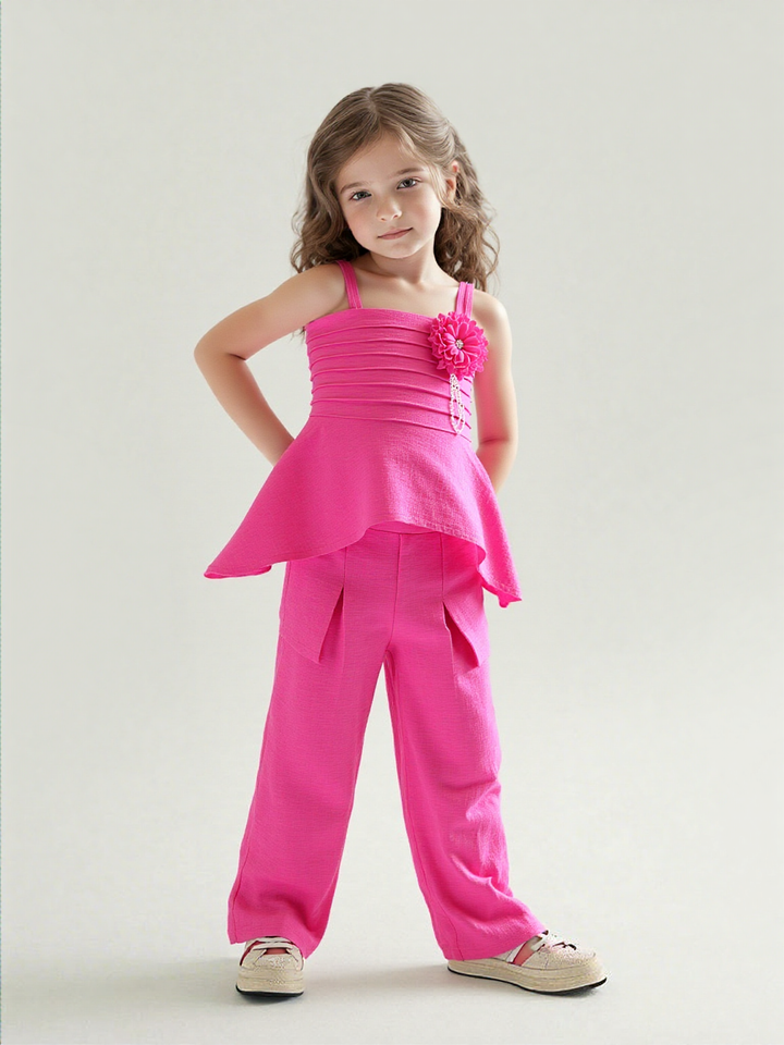 Girl's Party Wear Hot Pink Co-Ord  Set [GCS-7293](3-10 Years)