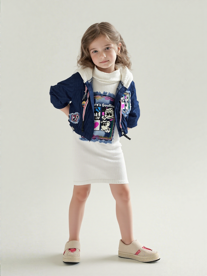 Girls Hooded White 2 Piece Dress [GD-7288] (1-6Years)