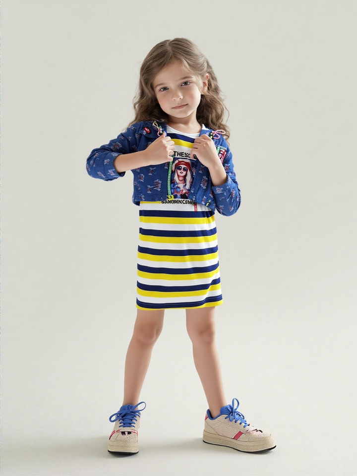 Girls Hooded Yellow 2 Piece Dress [GD-7280] (1-6Years)