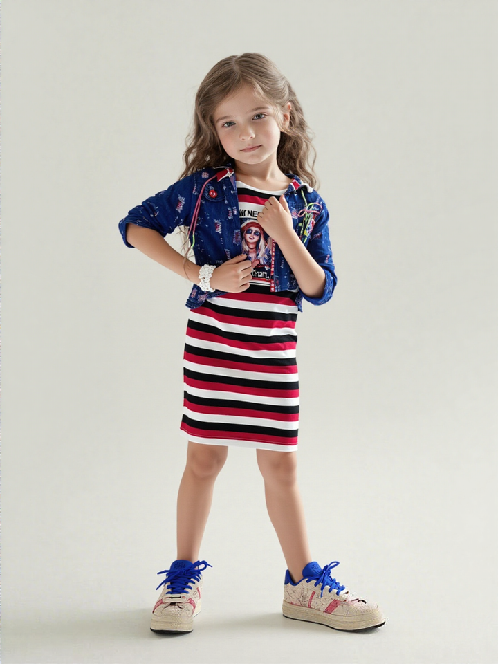 Girls Hooded Red 2 Piece Dress [GD-7281] (1-6Years)