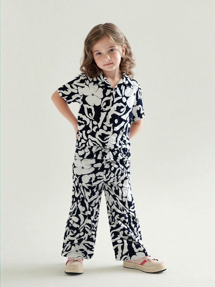 Girl's Printed Relaxed Fit Co-Ord Set  [GCS-7276] (4-12 Years)