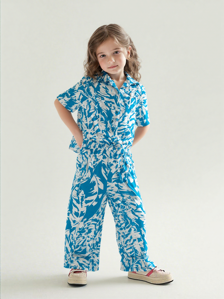 Girl's Printed Relaxed Fit Co-Ord Set  [GCS-7273] (4-12 Years)