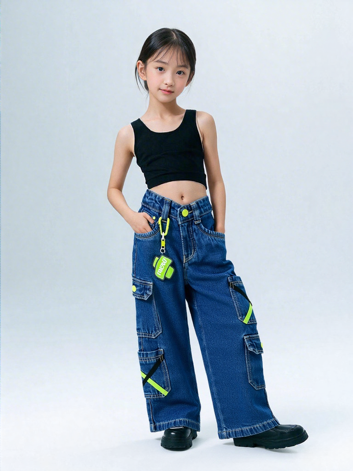 Girls 8 Pocket Wide Leg Jeans[GJ-936] (1-12Years)