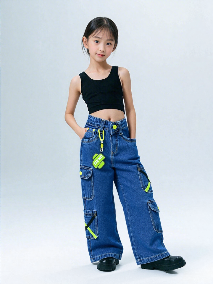 Girls 8 Pocket Wide Leg Jeans[GJ-916] (1-12Years)