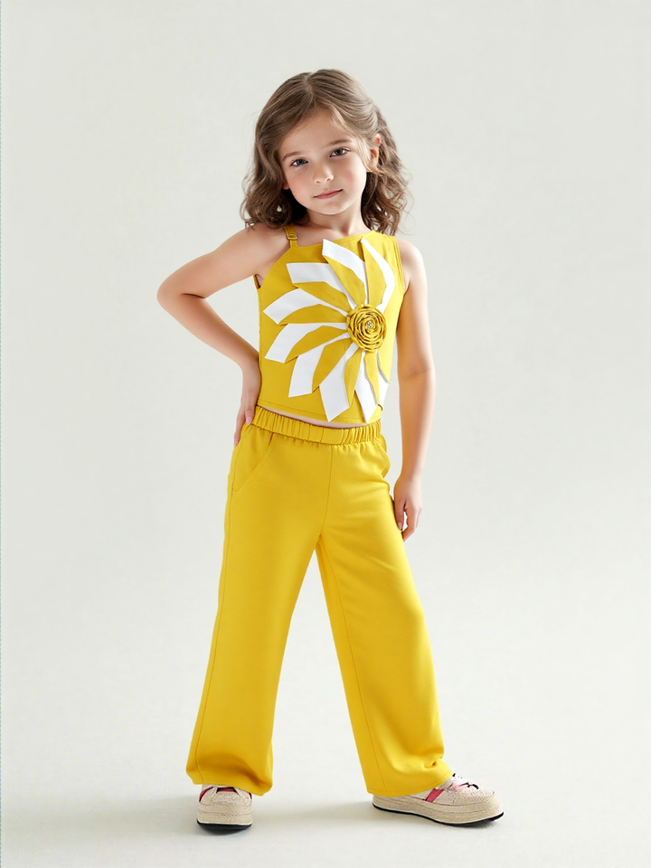 Girl's Party Wear Yellow Flower Co-Ord Set [GCS-7220](2-10 Years)