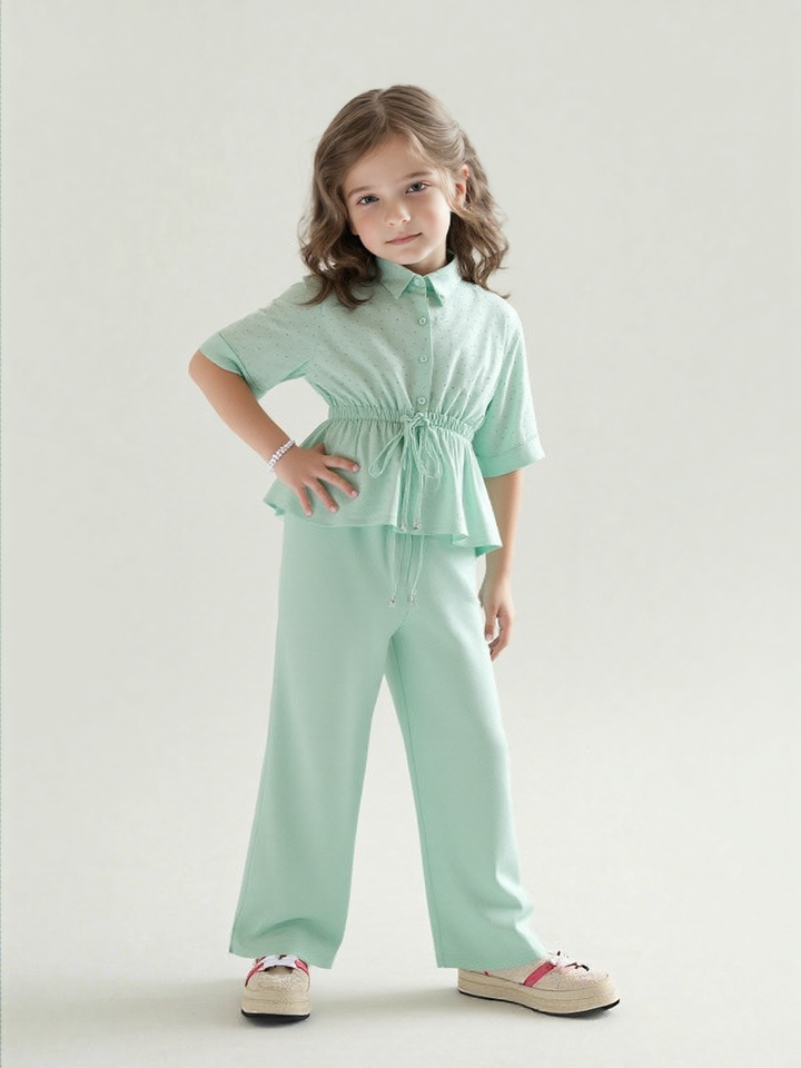 Girl's Party Wear Sea-Green Co-Ord Set [GCS-7204](4-12 Years)