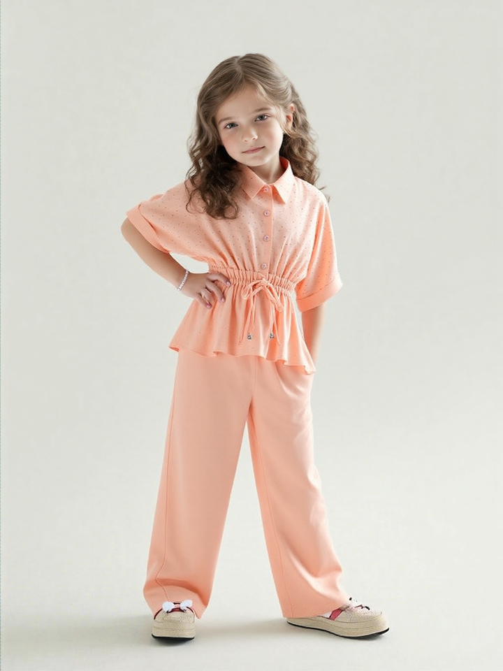Girl's Party Wear Peach Co-Ord Set [GCS-7205](4-12 Years)