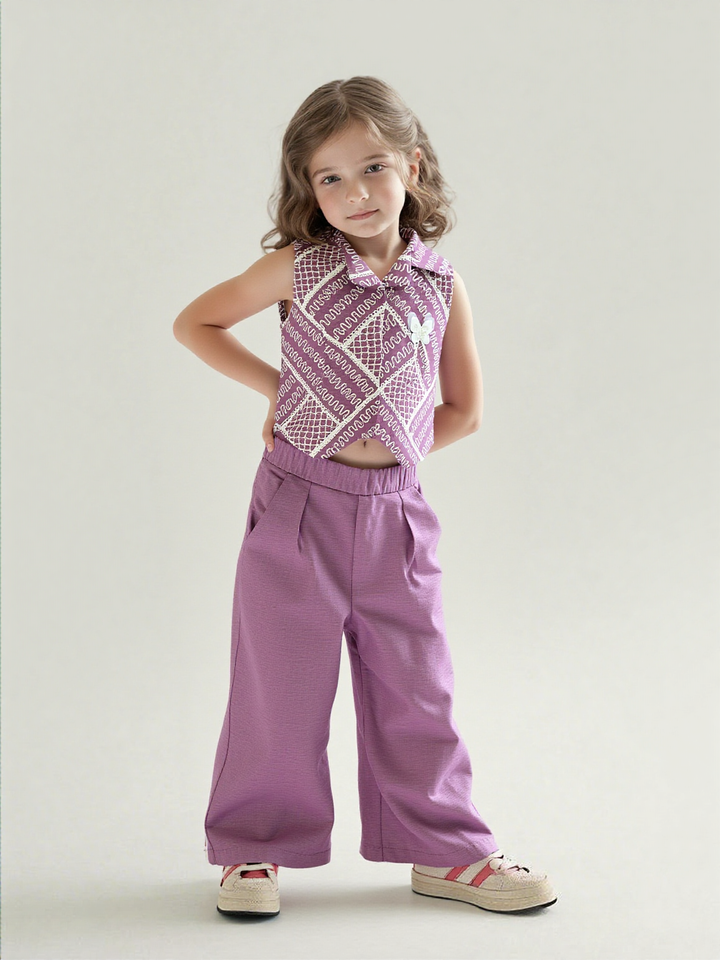 Girls Onion Pink Embroidered Co-Ord Set [GCS-7181] (1-6Years)
