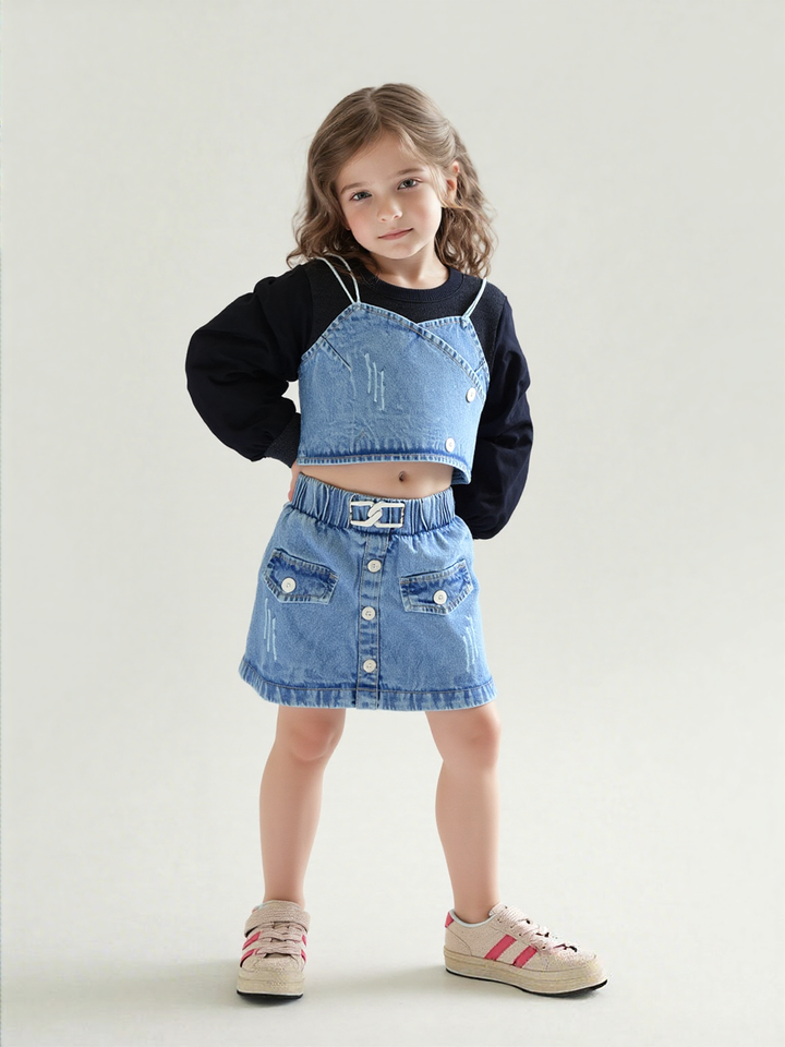 Girl's Denim Co-Ord Set Set [GCS-2591] (9 Months-12Years)