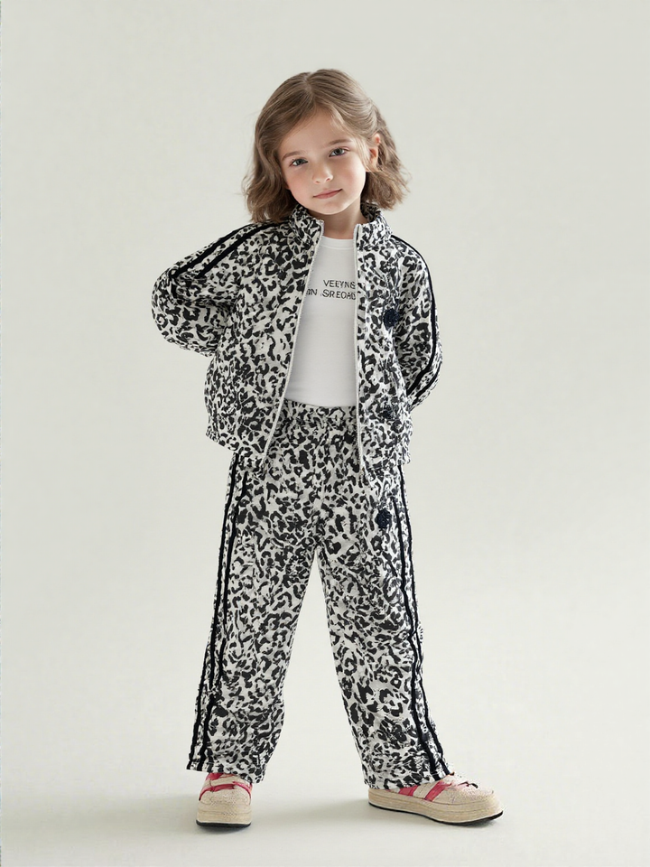 Girls Imported Cheetah Print White Co-Ord Set [GCS-7166](4-10Years)