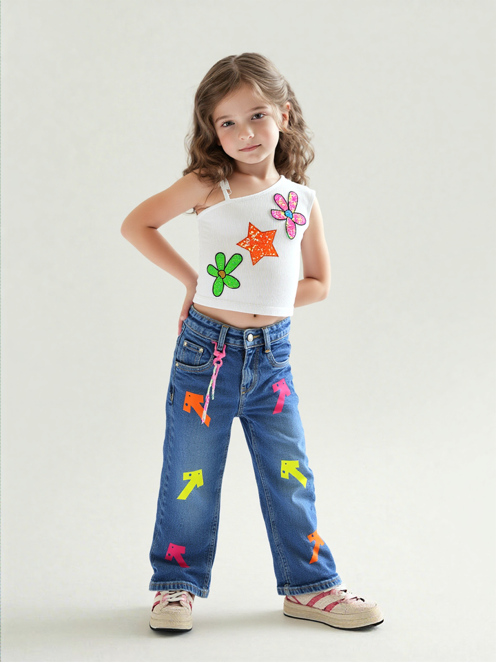 Girls Fancy Designer Dark Blue Straight Fit Jeans[GJ-845] (4-12Years)