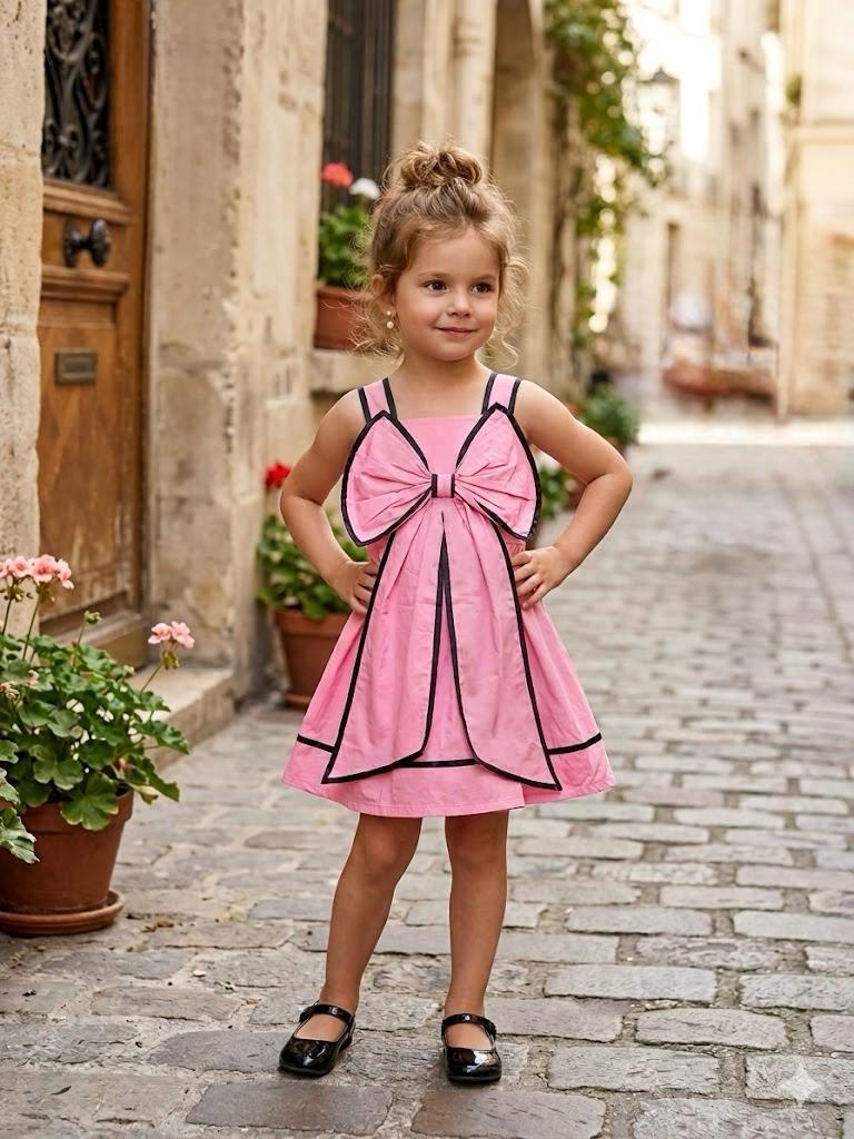 Girls Peach Cotton Bow Dress [GD-3687](1-6Years)