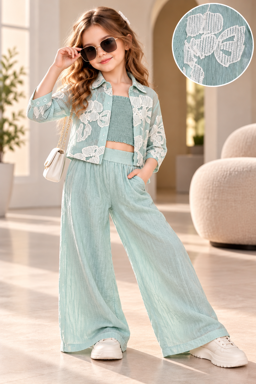 Girls Mint Petal Luxe 3-Piece Co-Ord Set [GCS-6D-6700] (4-12 Years)