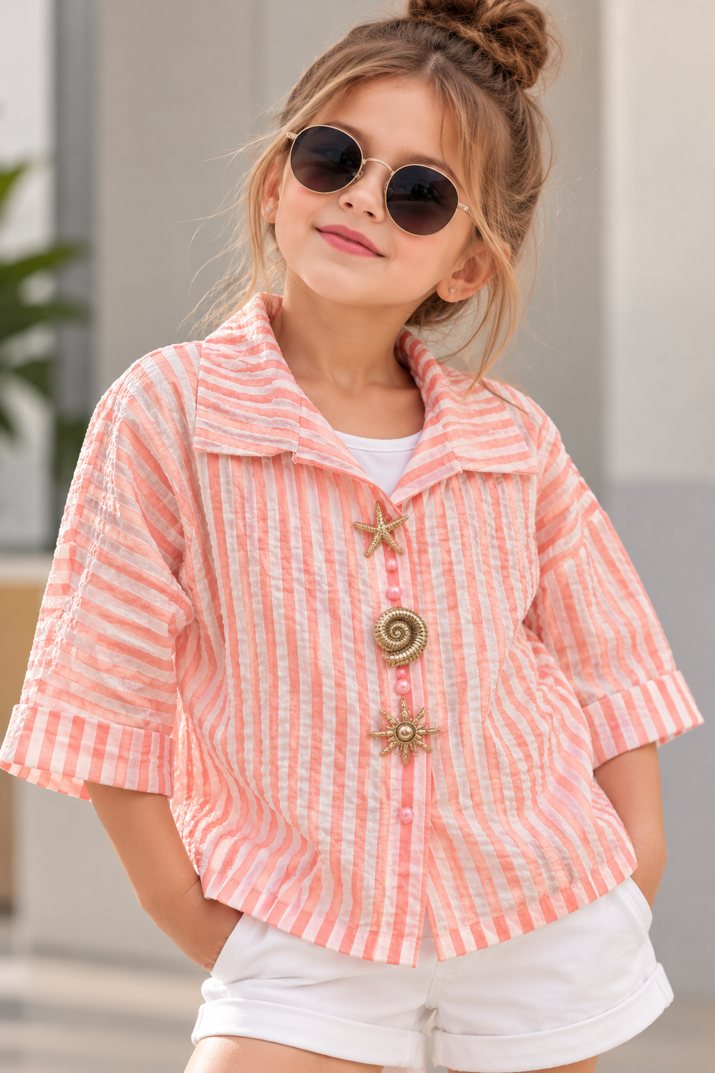 Girl’s Peach Striped Top With Inner [Only Top] [GT-R-2036] [6-16 Year]
