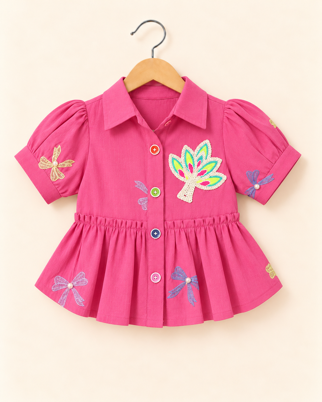 Girls Gajar Bow Charm Peplum Shirt [ONLY TOP] [GT-L-6947] [4-12 Year ]