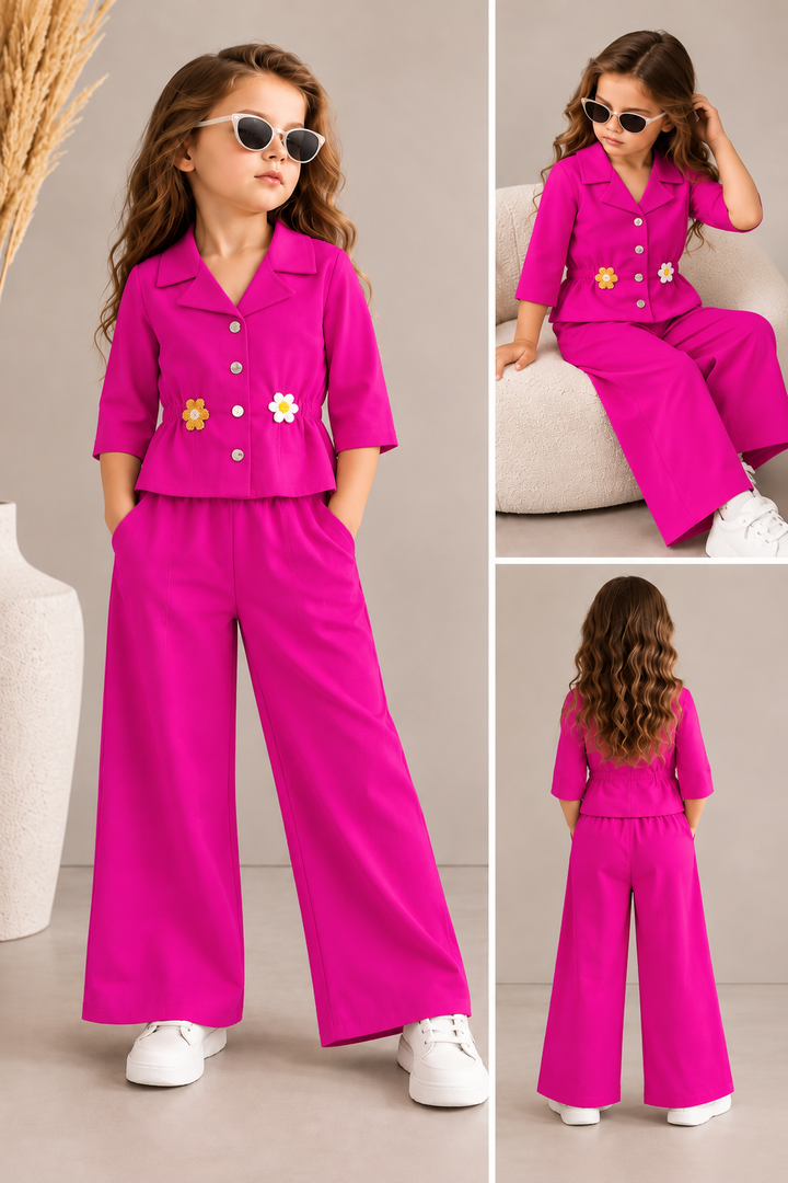 Girls Hot Pink Blazer Korean Co-Ord Set [GCS-1B-7180] (4-12Years)