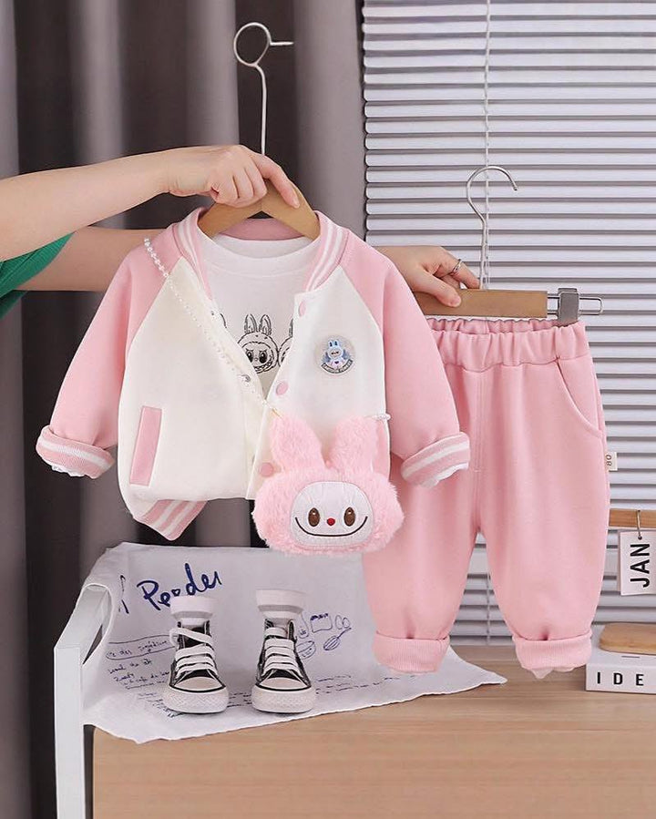 Girl's 3 Piece Imported Baby Pink Varsity Co-Ord Set [GCS-6431] [1 - 5Years]