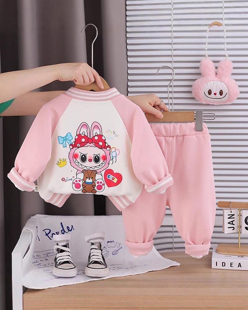 Girl's 3 Piece Imported Baby Pink Varsity Co-Ord Set [GCS-6431] [1 - 5Years]
