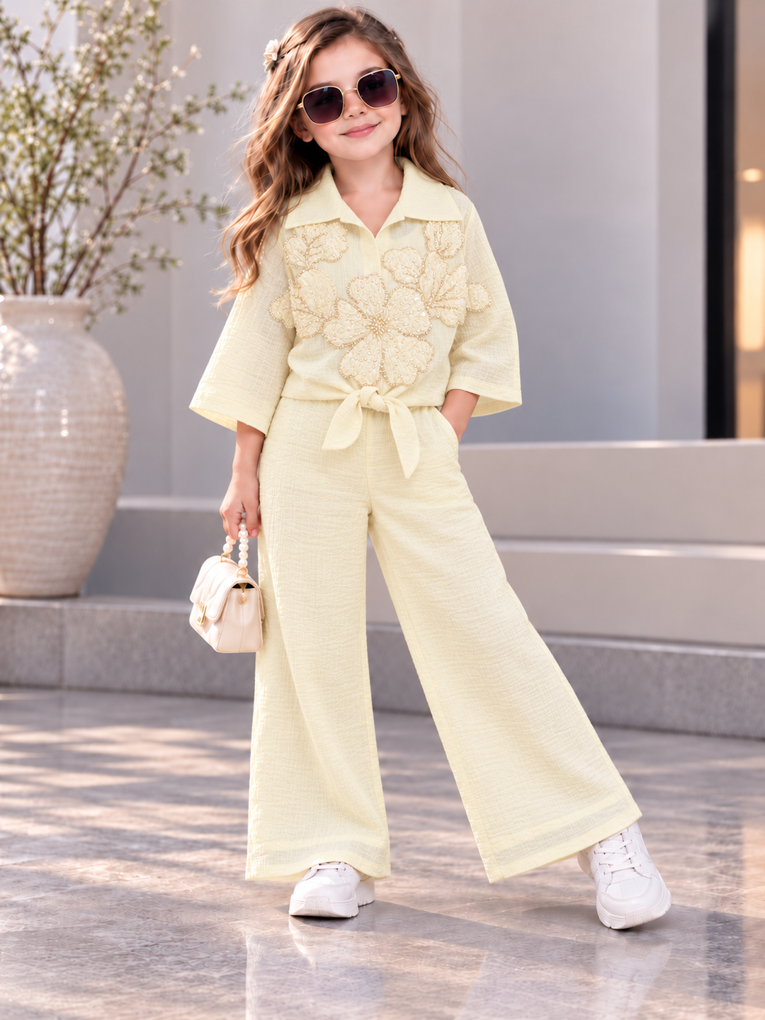 Girls Embroidered 2 Piece Co-Ord Set with Inner [GCS-6D-1020] (4-12 Years)