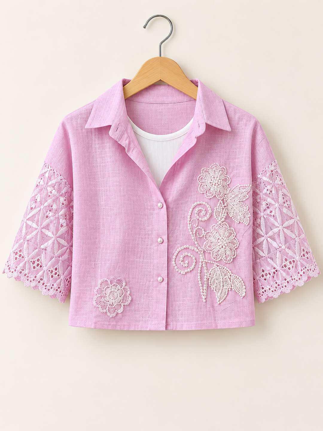 Girls Lavender Linen Embroidered Shirt With Inner [ONLY SHIRT] [GT-R-7526] [4-12 year]