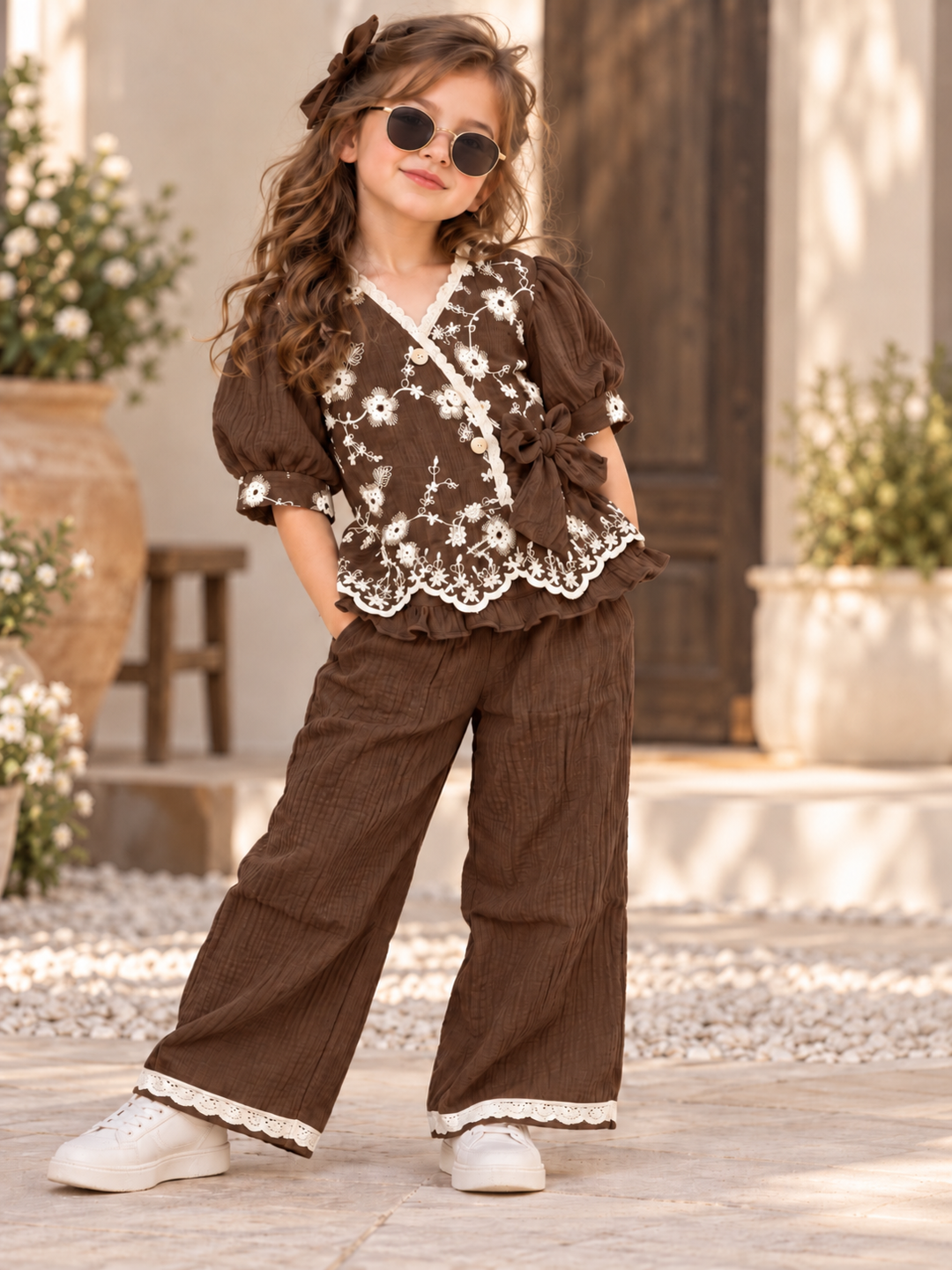 Girls Embroidered Brown Co-Ord Set [GCS-6C-6766] (4-12 Years)