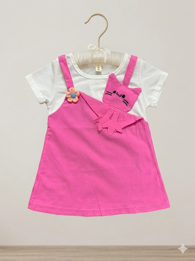 Girls Summer Hot Pink Cotton Frock [GF-4448] (6M - 3 Years)
