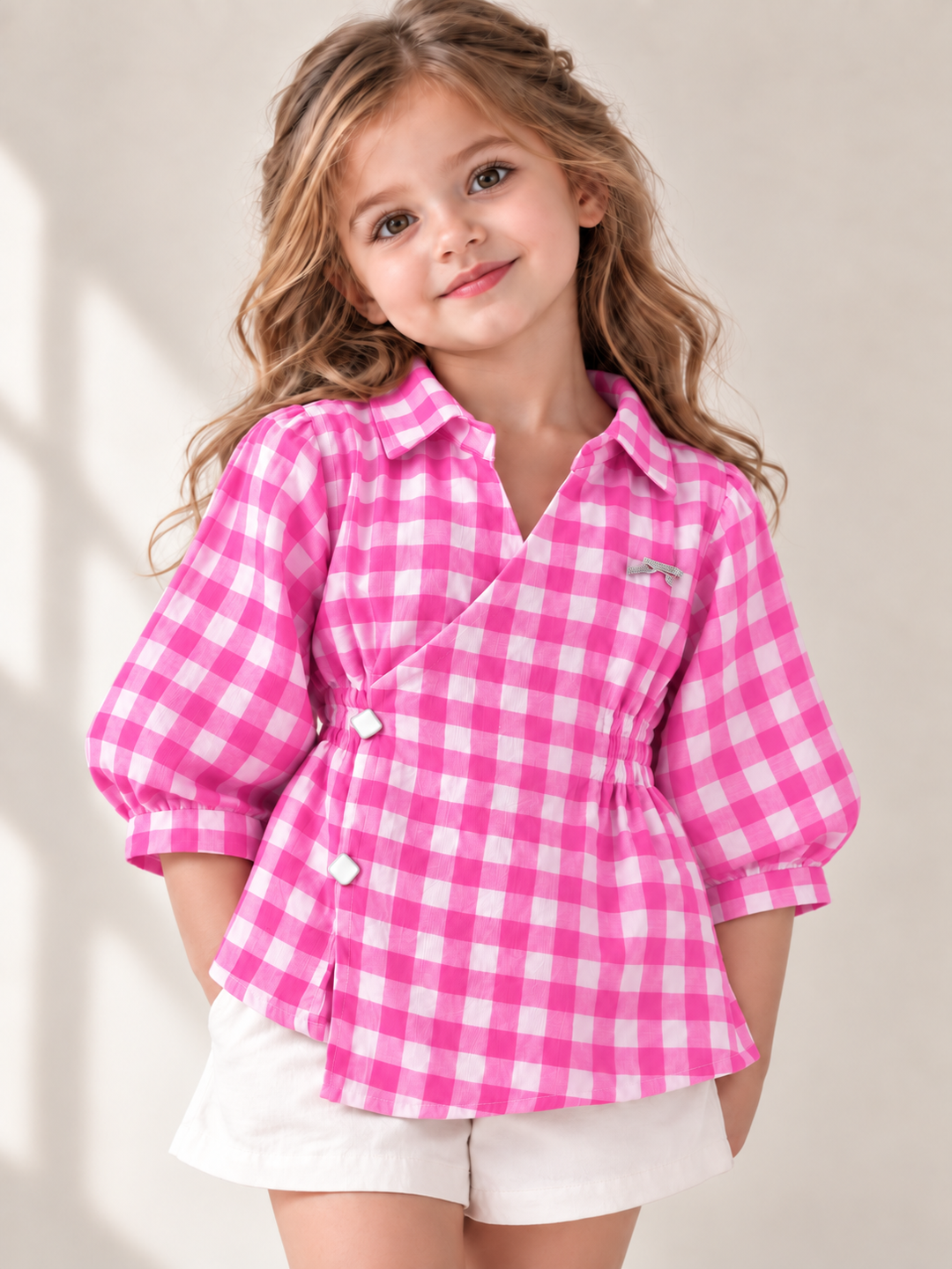 Girl’s Pink Checkered Top [Only Top] [GT-R-0226] [6-15 Year]
