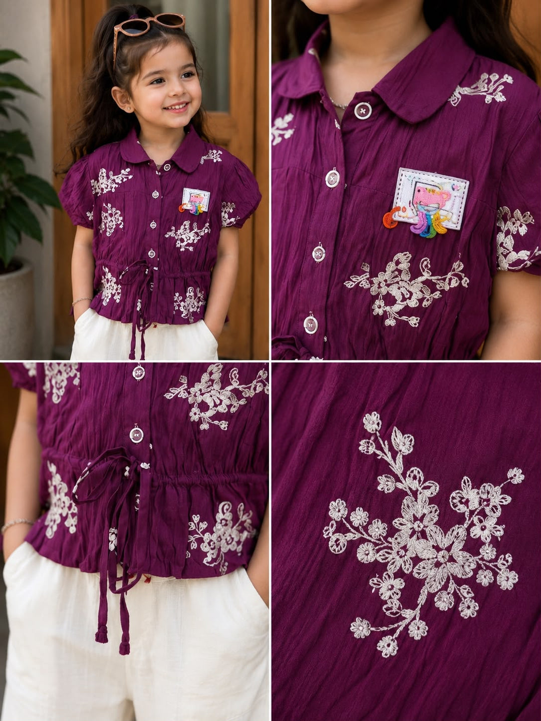 Girls Purple Embroidered Co-Ord Set [4H-8844] (4-12 Years)
