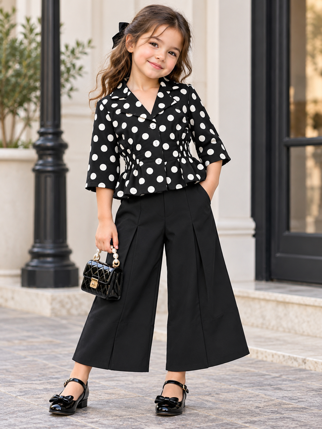 Girls Black Polka Dot Co-Ord Set [GCS-5D-4664] (4-12 Years)