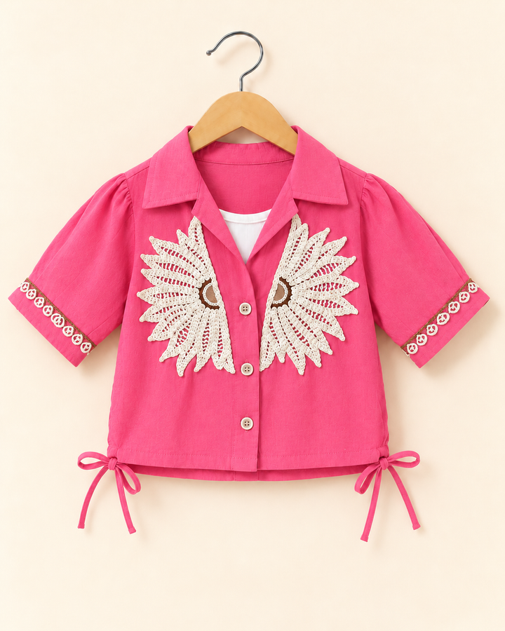 Girls Gajar Daisy Crochet Shirt With Inner [ONLY TOP] [GT-P-1190] [4-12 Year ]