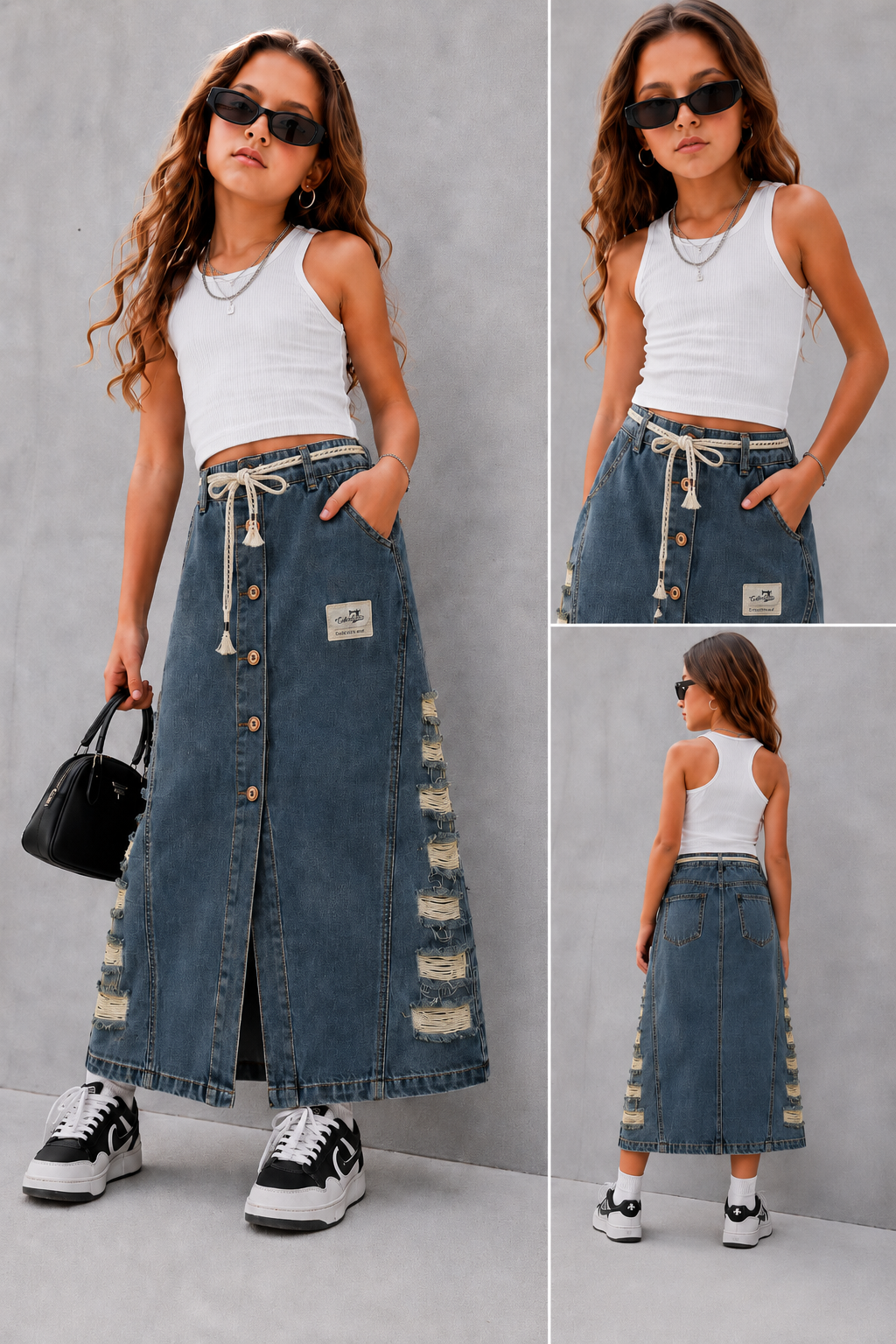 Girls Vintage Distressed Denim Skirt [GS-4D-2568] [4Y-12Years]