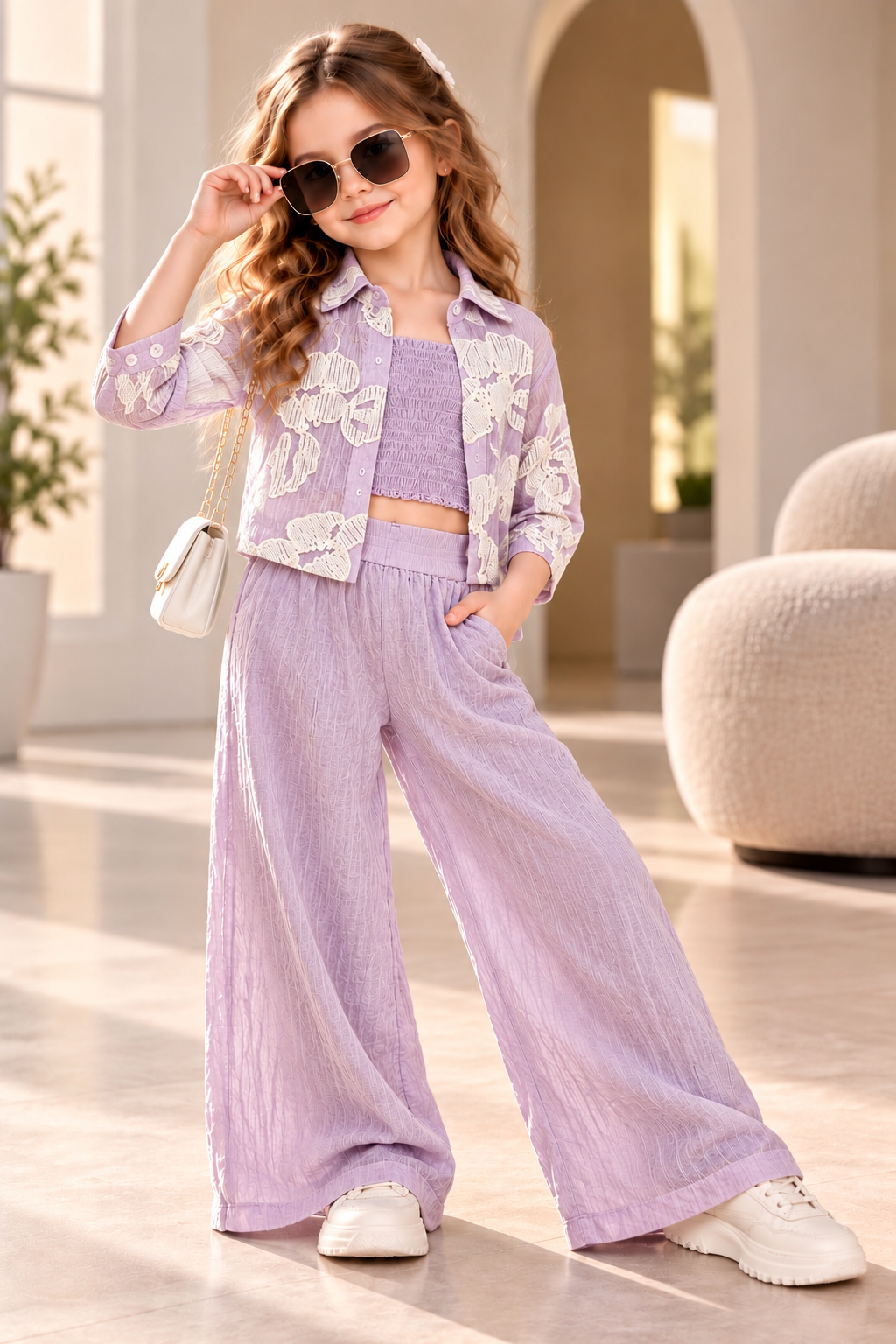 Girls Lilac Blossom 3-Piece Co-Ord Set [GCS-1K-6444] (4-12 Years)