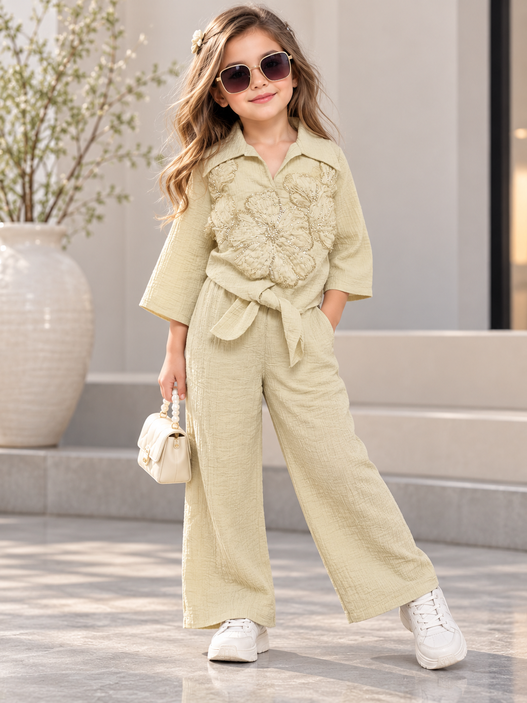 Girls Embroidered 2 Piece Co-Ord Set with Inner [GCS-4K-2418] (4-12 Years)