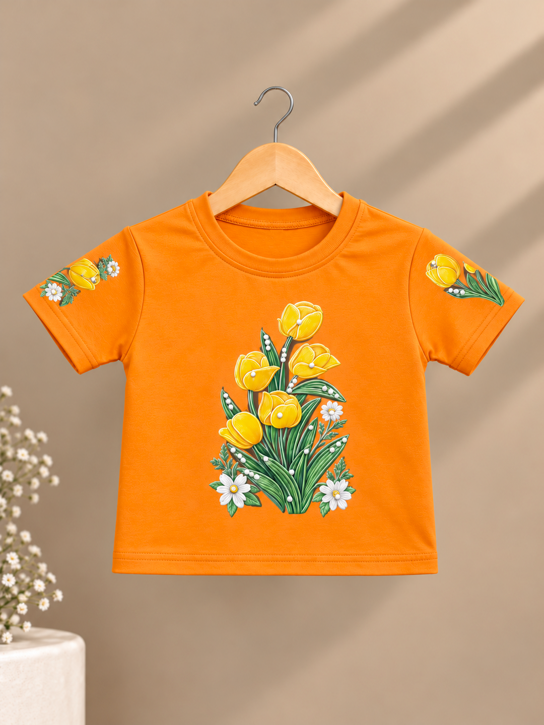 Girls Flower Printed Orange Top [GT-R-2558] [4-12 year]