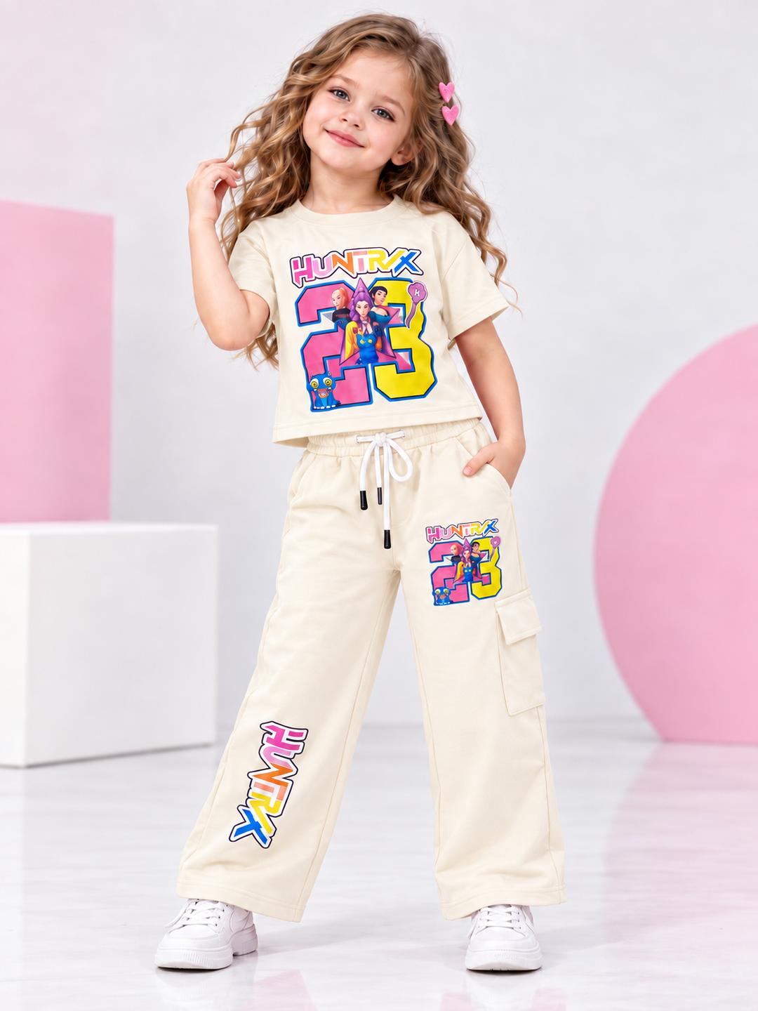 Girls HUNTRX 23 Street Style White Co-ord Set [GCS-6D-5146] (4-12 Years)