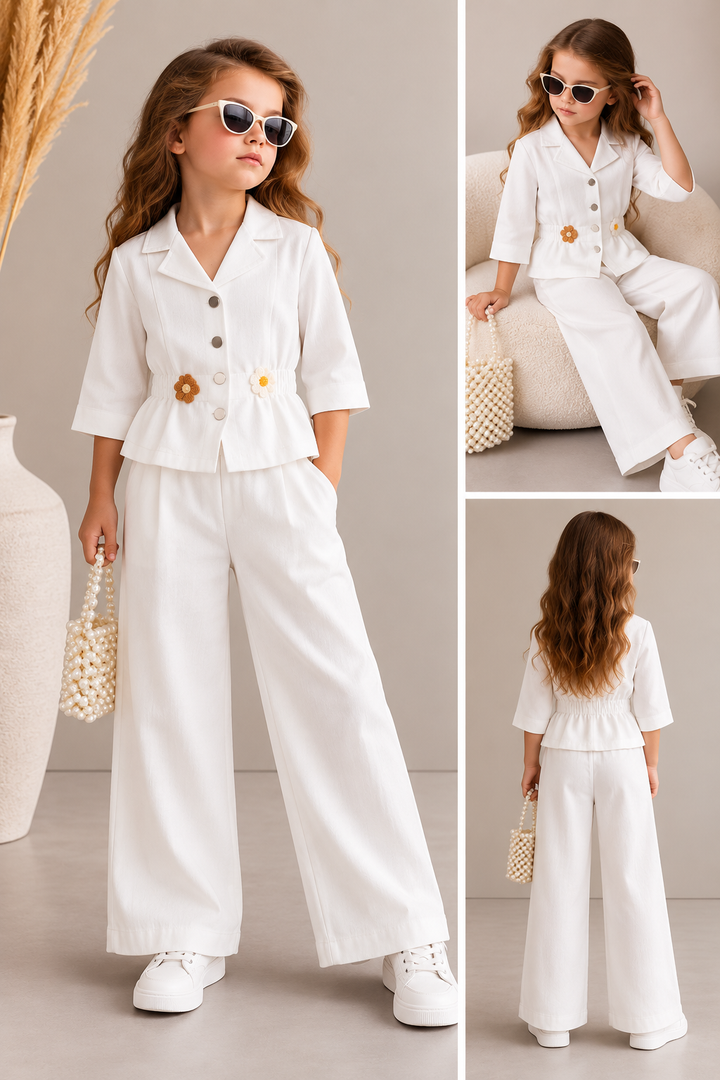 Girls White Blazer Korean Co-Ord Set [GCS-4E-8769] (4-12Years)