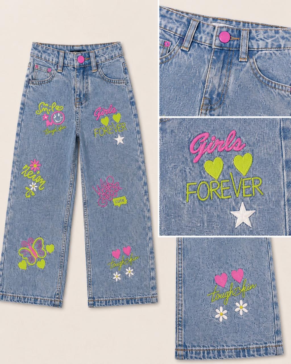 Girls Embroided Wide Leg Denim Jeans (Only Jeans) [GJ-1980] (1-12Years)