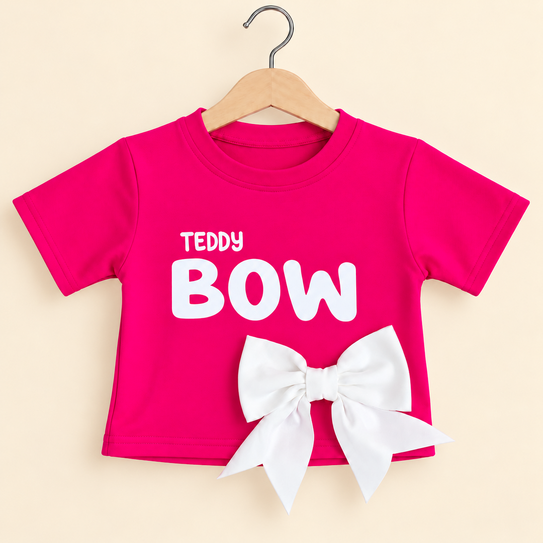 Girls Casual Hot Pink Teddy Bow Top [GT-R-3566] [4-12 year]