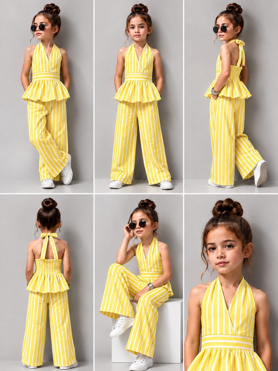 Girls Striped Backless Yellow Co-Ord Set [GCS-4E-8851] (4-12 Years)